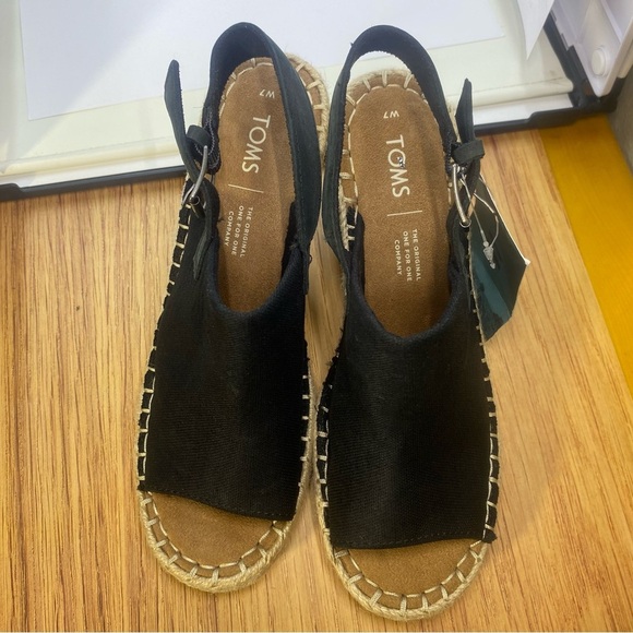 Black Tom’s Espadrille Wedge Shoes with Slingback Size 7W - Picture 8 of 10
